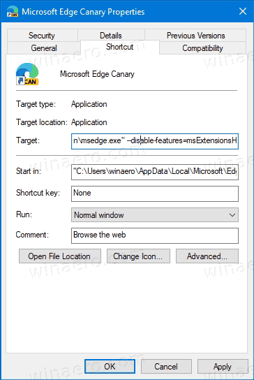 Microsoft Edge Disable Extension Toolbar Button