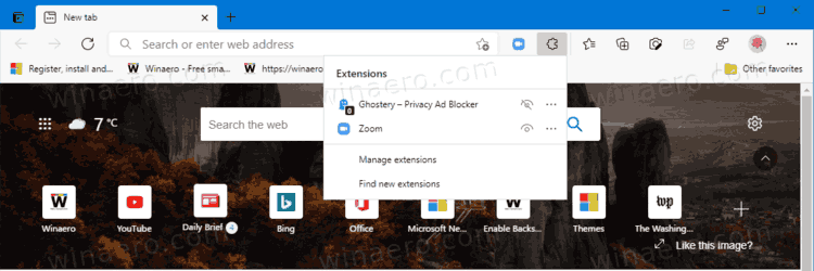 Microsoft Edge Extension Hub Menu