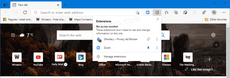 Microsoft Edge Extension Toolbar Button