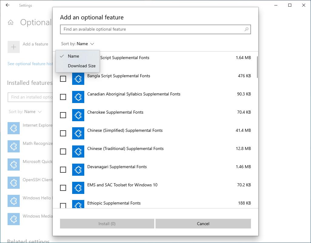 Optional Features Page Improvements In Windows 10 20h1