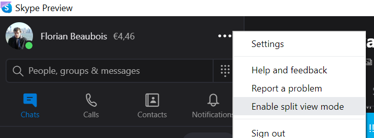 Skype Split View 1