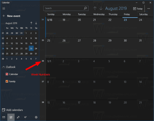 Enable Week Numbers for Calendar app in Windows 10