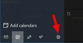 Кнопка настройки календаря Windows 10