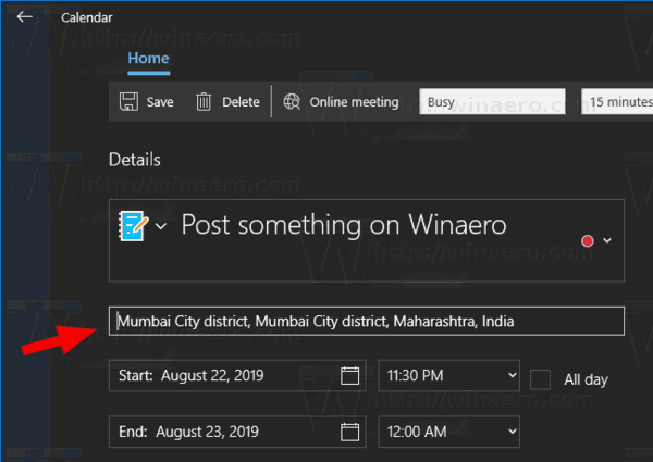 Windows 10 Calendar App New Event Dialog 4