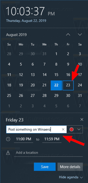 Windows 10 Calendar New Event Name