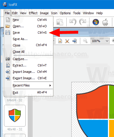 Windows 10 IcoFX Save All Icon Sizes