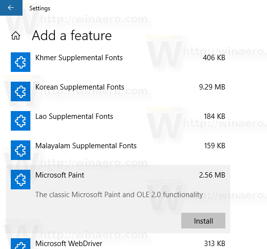 Windows 10 Install Paint Optional Feature