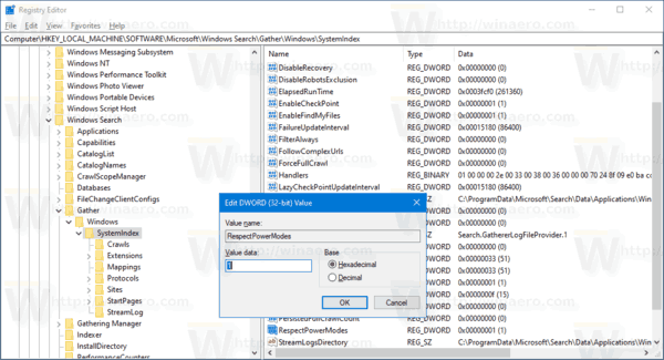 Windows 10 Search Indexer Respect Power Mode Tweak