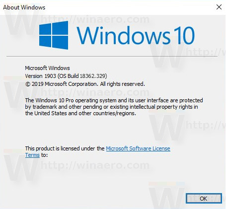 Windows 10 Build 18362.329