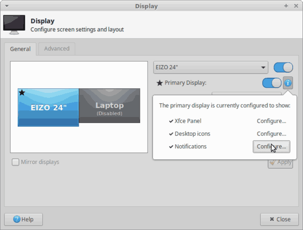 Xfce4 Установить основной дисплей