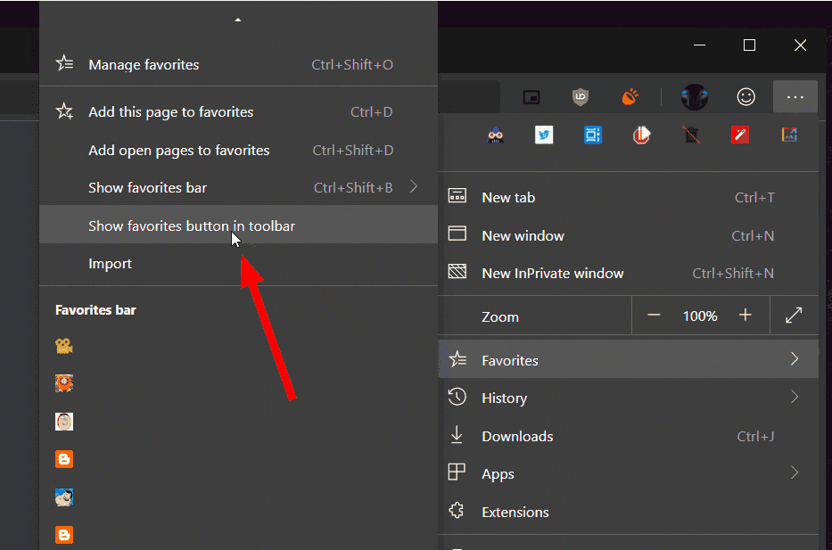 Edge Favorites Toolbar Button 1