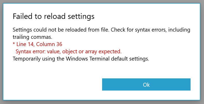 Windows Terminal Settings Error