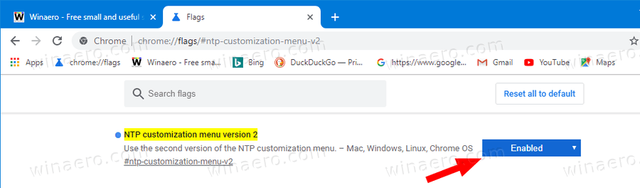 Chrome Enable NTP Menu V2