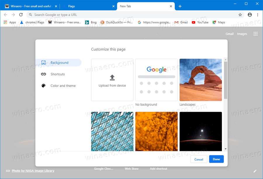 Chrome Modern New Tab Page Options