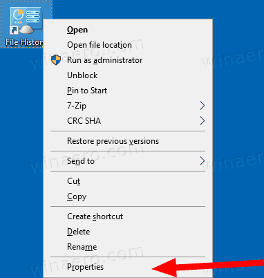 Create Windows 10 File History Shortcut 2