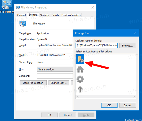 Create Windows 10 File History Shortcut 3