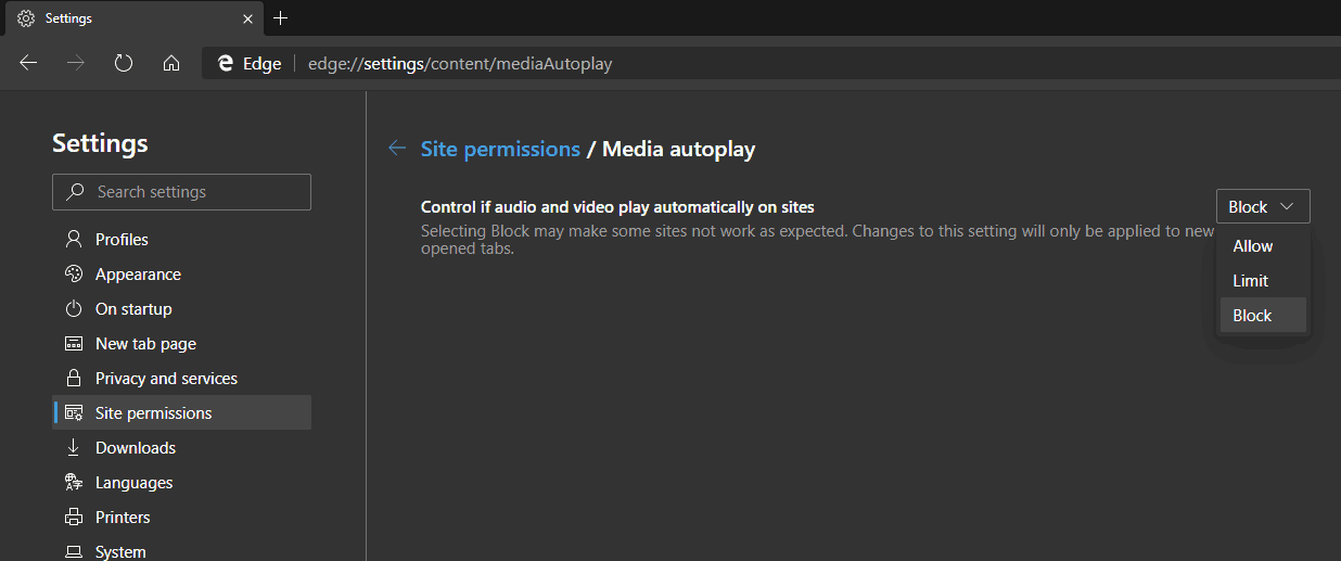 Edge Chromium Media Autoplay