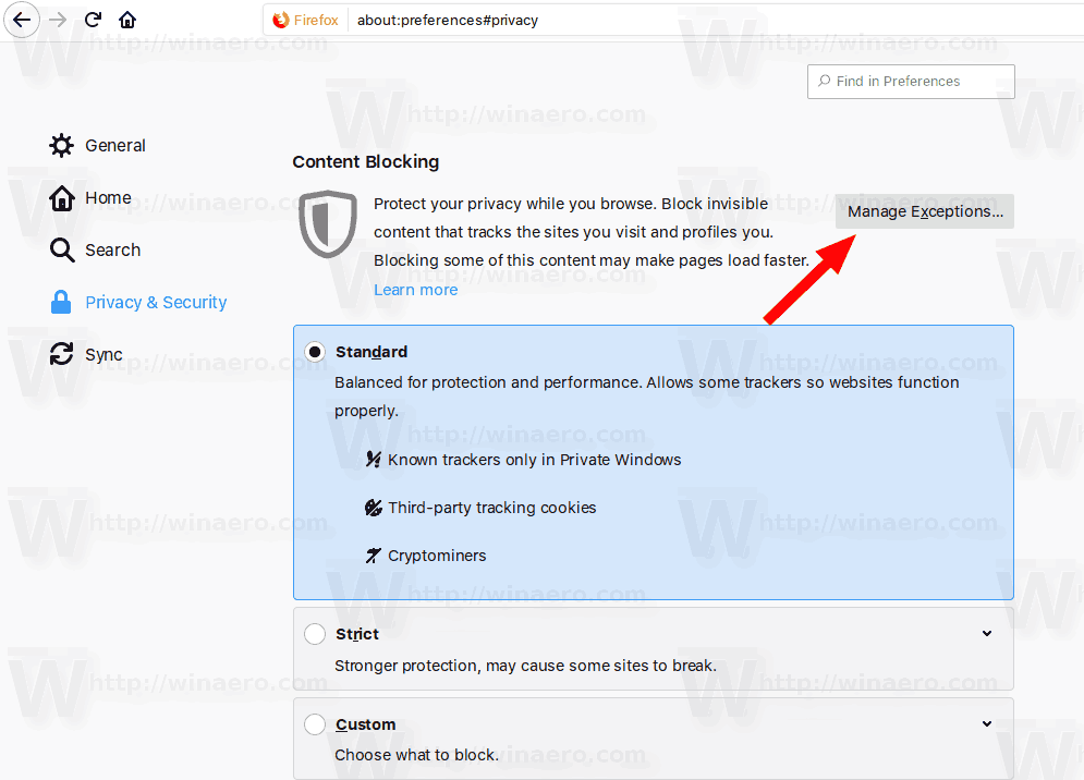 Firefox Open Content Blocking Settings 3