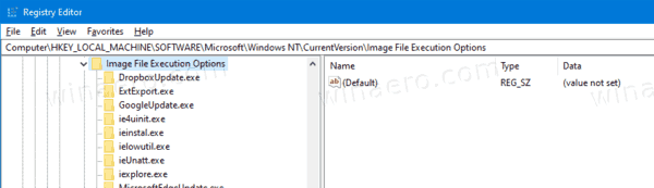 Ключ реестра параметров выполнения файла образа