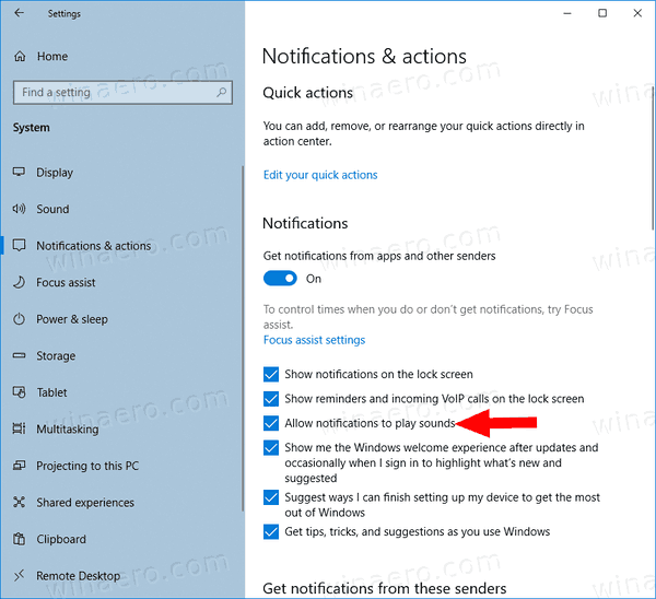 Windows 10 Allow Notifications Play Sounds
