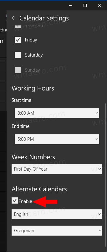 Windows 10 Enable Alternative Calendars 1