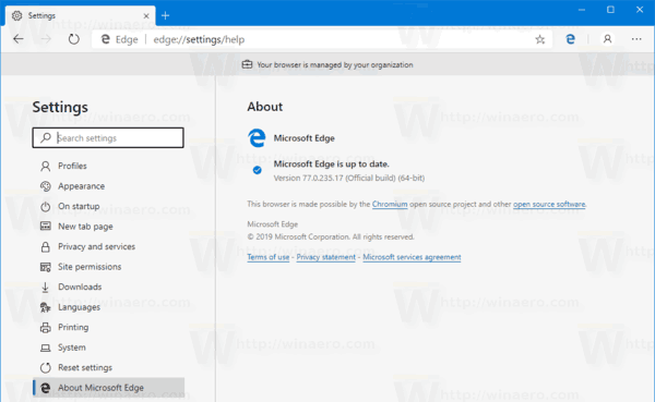 Windows 10 Microsoft Edge Stable