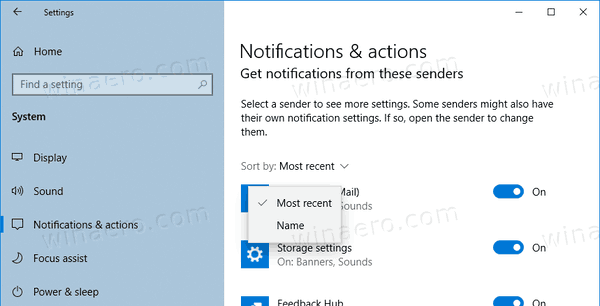 Windows 10 Notification Sort Order