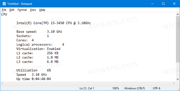 Windows 10 Task Manager Paste Cpu Info