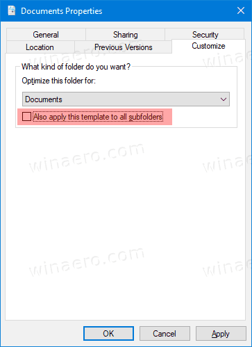 Изменить шаблон папки для подпапок в Windows 10