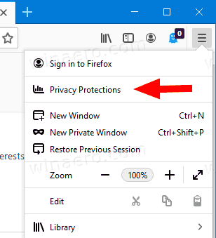 Firefox 70 Privacy Protections Menu