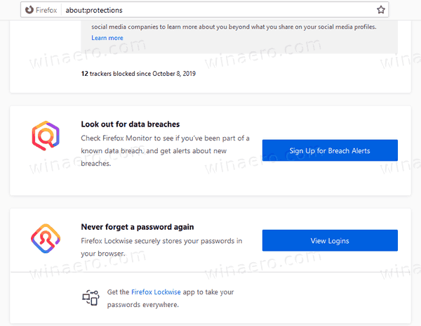 Firefox 70 Protections Report Extra Links