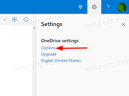 OneDrive Settings Options Link