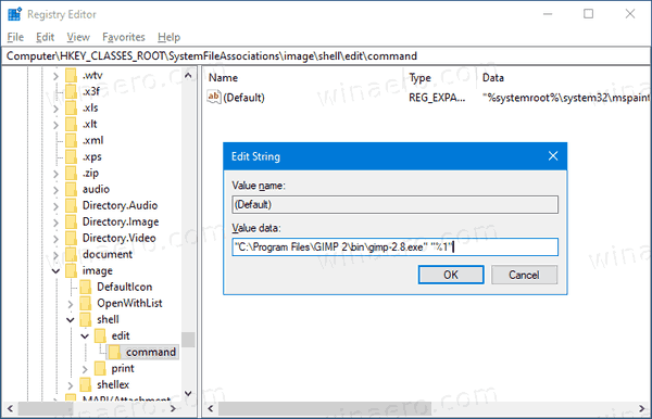 Windows 10 Изменить приложение для команды редактирования изображения