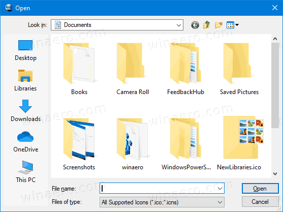 Диалоговое окно настраиваемого общего файла Windows 10