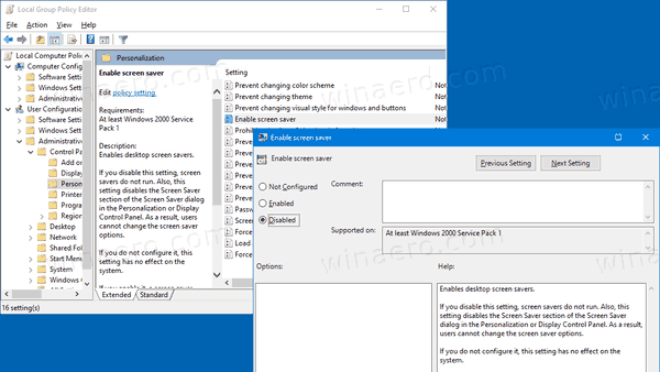 Windows 10 Disable Screen Saver Group Policy