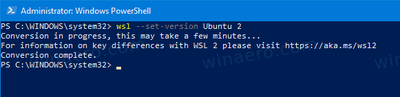 Дистрибутив WSL Windows 10 преобразован в WSL2