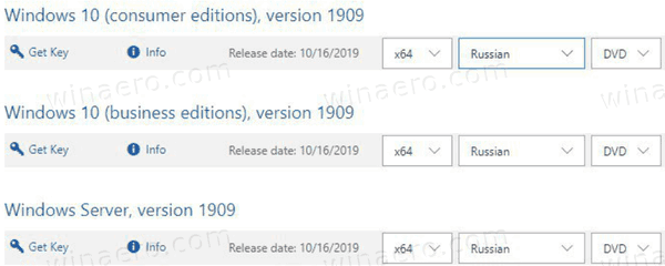 Windows 10 версии 1909 в MSDN