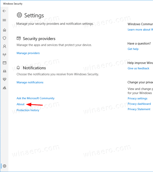 Windows Security Settings About Link
