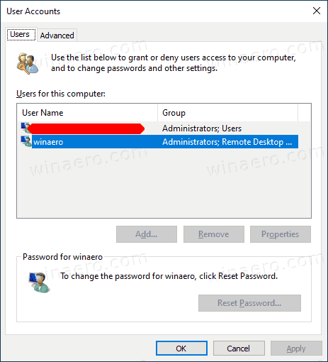 Control UserPassword2 In Windows 10 2004