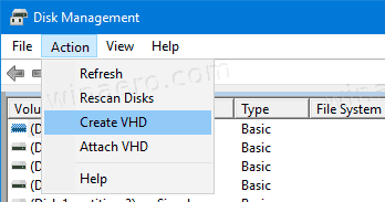 Управление дисками Создать VHD