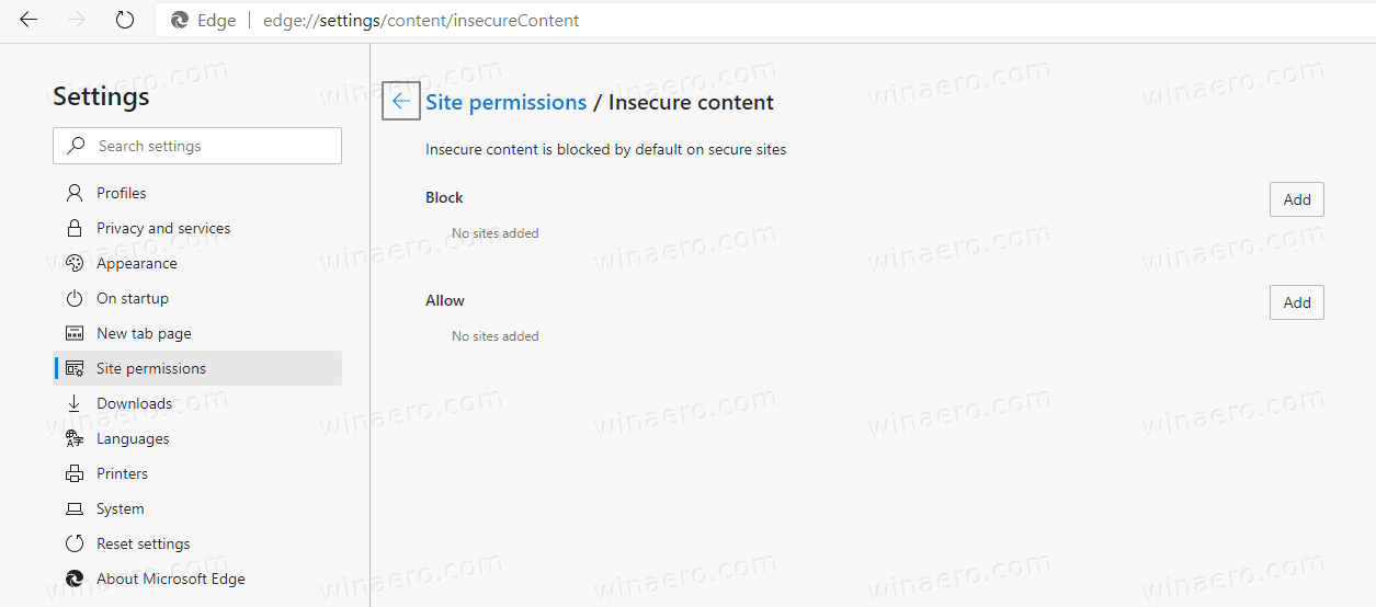 Edge Settings Site Permissions Insecure Content 2