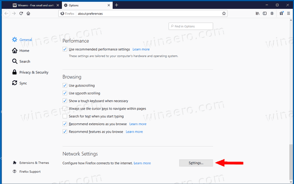 Firefox Network Settings Button