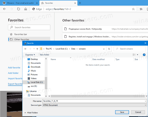 Microsoft Edge Export Favorites To HTML File