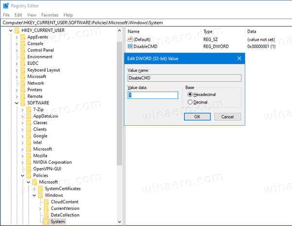 Windows 10 Disable Command Prompt Tweak