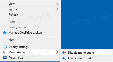 Windows 10 Mono Audio Context Menu