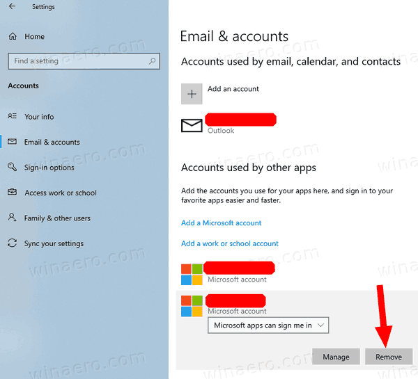 Add and Remove Accounts Used by Other Apps in Windows 10