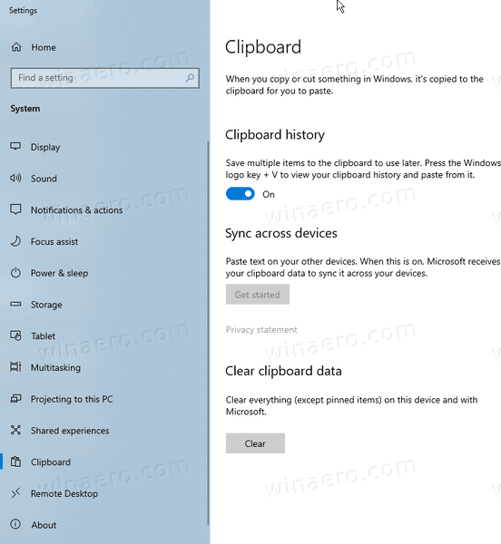 Enabled Clipboard History With Group Policy