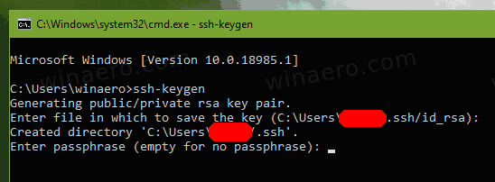Generate SSH Key In Windows 10 Step 2