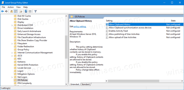 Windows 10 Allow Clipboard History Group Policy 1