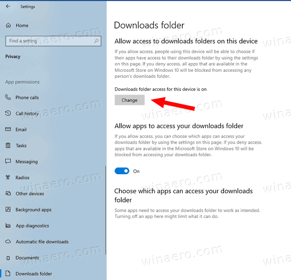 Доступ приложения Windows 10 к папке загрузок для всех пользователей